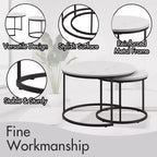 27 Round Nesting Table Set of 2, Industrial Wood-Look Tops with Sturdy Metal Frame, Space-Saving Accent End Tables, White