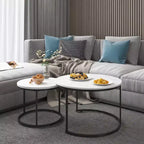 27 Round Nesting Table Set of 2, Industrial Wood-Look Tops with Sturdy Metal Frame, Space-Saving Accent End Tables, White