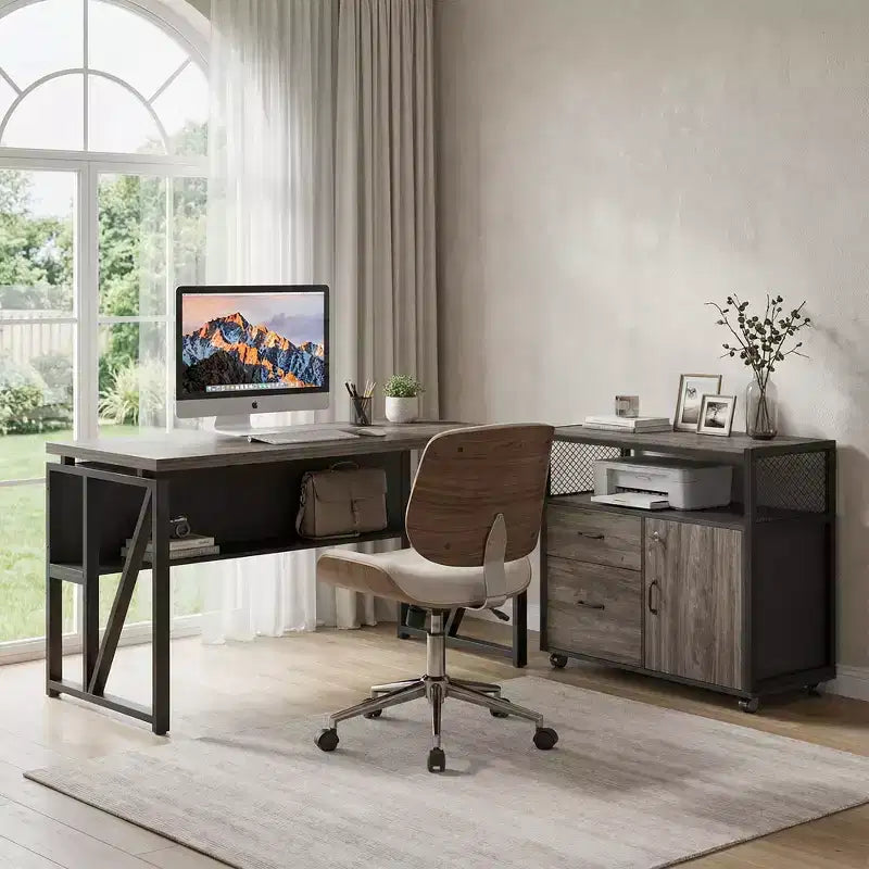 MAYEERTY 55 Computer Writing Desk, Office Table with Bottom Storage Shelf