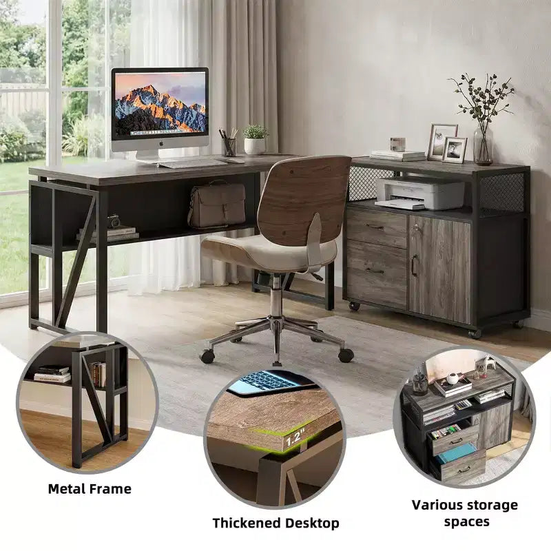 MAYEERTY 55 Computer Writing Desk, Office Table with Bottom Storage Shelf