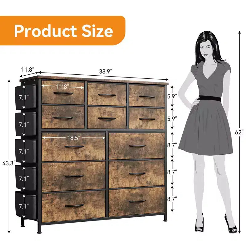 Dresser for Bedroom with 12 Drawer, Dressers & Chests of Drawers for Hallway, Entryway, Storage Organizer Unit with Fabric, Sturdy Metal Frame