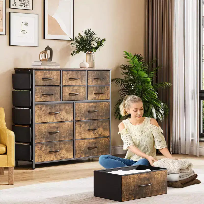 Dresser for Bedroom with 12 Drawer, Dressers & Chests of Drawers for Hallway, Entryway, Storage Organizer Unit with Fabric, Sturdy Metal Frame