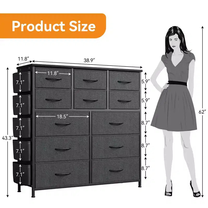 Dresser for Bedroom with 12 Drawer, Dressers & Chests of Drawers for Hallway, Entryway, Storage Organizer Unit with Fabric, Sturdy Metal Frame
