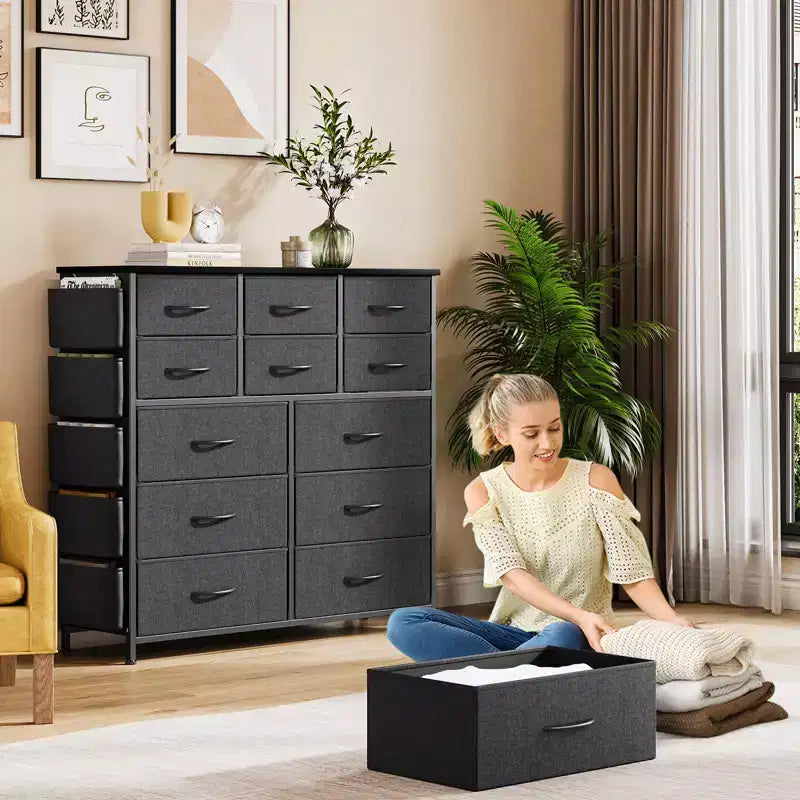 Dresser for Bedroom with 12 Drawer, Dressers & Chests of Drawers for Hallway, Entryway, Storage Organizer Unit with Fabric, Sturdy Metal Frame