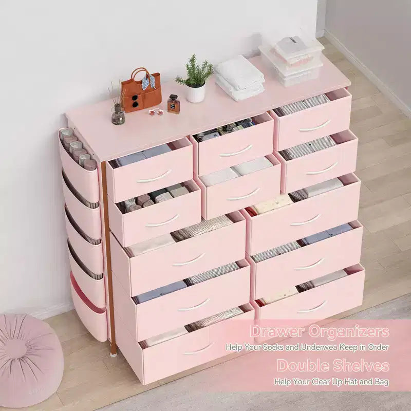 Dresser for Bedroom with 12 Drawer, Dressers & Chests of Drawers for Hallway, Entryway, Storage Organizer Unit with Fabric, Sturdy Metal Frame