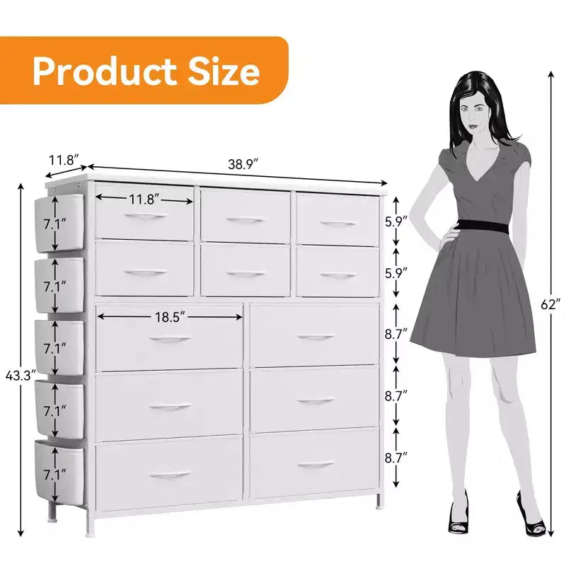 Dresser for Bedroom with 12 Drawer, Dressers & Chests of Drawers for Hallway, Entryway, Storage Organizer Unit with Fabric, Sturdy Metal Frame