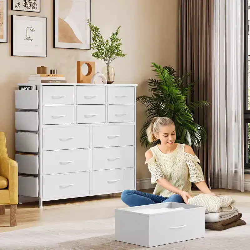 Dresser for Bedroom with 12 Drawer, Dressers & Chests of Drawers for Hallway, Entryway, Storage Organizer Unit with Fabric, Sturdy Metal Frame
