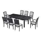 9 Pieces Extendable Dining Table Set for 6, Rectangular Kitchen Dining Table with Removable Leaf and 6 Armless Chairs and 2 Arm Chairs