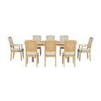 9 Pieces Extendable Dining Table Set for 6, Rectangular Kitchen Dining Table with Removable Leaf and 6 Armless Chairs and 2 Arm Chairs