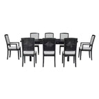 9 Pieces Extendable Dining Table Set for 6, Rectangular Kitchen Dining Table with Removable Leaf and 6 Armless Chairs and 2 Arm Chairs
