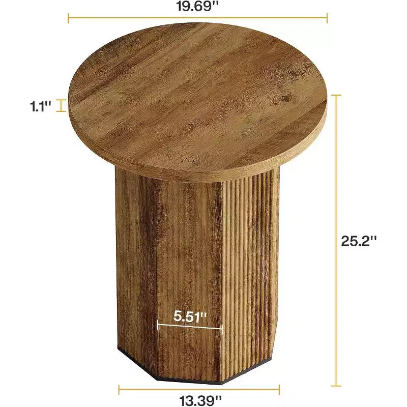 Lantine Round End Table, Farmhouse Pedestal Side Table, Fluted Wooden Nightstand Drink Stand for Living Room, Bedroom (1)