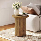 Lantine Round End Table, Farmhouse Pedestal Side Table, Fluted Wooden Nightstand Drink Stand for Living Room, Bedroom (1)