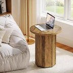 Lantine Round End Table, Farmhouse Pedestal Side Table, Fluted Wooden Nightstand Drink Stand for Living Room, Bedroom (1)