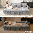 MooxvMoo 124 U-Shaped Sleeper Sofa with Storage,Oversized Convertible Couch Featuring Pull-Out Bed,Adjustable Backrest,USB Ports & Cup Holders,Gray