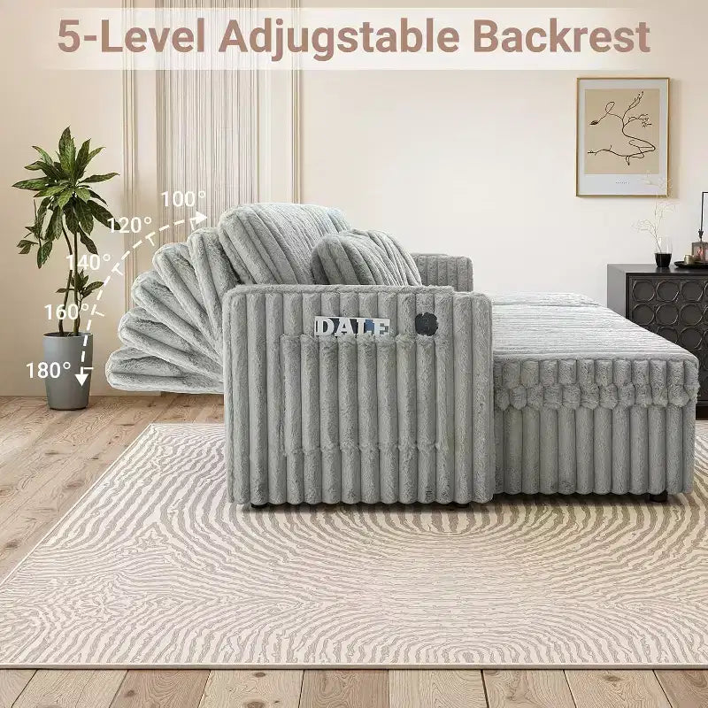 MooxvMoo 124 U-Shaped Sleeper Sofa with Storage,Oversized Convertible Couch Featuring Pull-Out Bed,Adjustable Backrest,USB Ports & Cup Holders,Gray