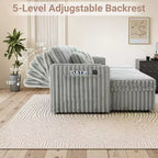 MooxvMoo 124 U-Shaped Sleeper Sofa with Storage,Oversized Convertible Couch Featuring Pull-Out Bed,Adjustable Backrest,USB Ports & Cup Holders,Gray