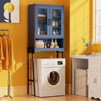 Over The Toilet Storage Cabinet with Tempered Glass Doors and Adjustable Shelf(Blue)