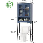 Over The Toilet Storage Cabinet with Tempered Glass Doors and Adjustable Shelf(Blue)