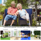 Outdoor Swivel Wicker Glider Patio Chairs w/Table Set, 3 Pieces Outdoor Bistro Set w/Thick Cushions and Coffee Table for Porch, Balcony, Deck