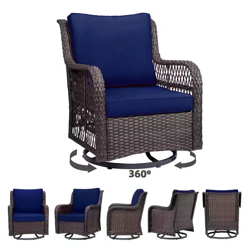 Outdoor Swivel Wicker Glider Patio Chairs w/Table Set, 3 Pieces Outdoor Bistro Set w/Thick Cushions and Coffee Table for Porch, Balcony, Deck