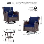 Outdoor Swivel Wicker Glider Patio Chairs w/Table Set, 3 Pieces Outdoor Bistro Set w/Thick Cushions and Coffee Table for Porch, Balcony, Deck