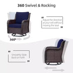 Outdoor Swivel Wicker Glider Patio Chairs w/Table Set, 3 Pieces Outdoor Bistro Set w/Thick Cushions and Coffee Table for Porch, Balcony, Deck