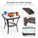 Outdoor Swivel Wicker Glider Patio Chairs w/Table Set, 3 Pieces Outdoor Bistro Set w/Thick Cushions and Coffee Table for Porch, Balcony, Deck
