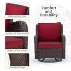Outdoor Swivel Wicker Glider Patio Chairs w/Table Set, 3 Pieces Outdoor Bistro Set w/Thick Cushions and Coffee Table for Porch, Balcony, Deck