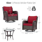 Outdoor Swivel Wicker Glider Patio Chairs w/Table Set, 3 Pieces Outdoor Bistro Set w/Thick Cushions and Coffee Table for Porch, Balcony, Deck
