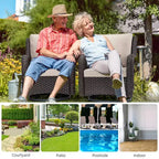 Outdoor Swivel Wicker Glider Patio Chairs w/Table Set, 3 Pieces Outdoor Bistro Set w/Thick Cushions and Coffee Table for Porch, Balcony, Deck