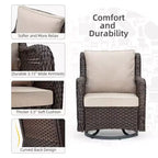 Outdoor Swivel Wicker Glider Patio Chairs w/Table Set, 3 Pieces Outdoor Bistro Set w/Thick Cushions and Coffee Table for Porch, Balcony, Deck