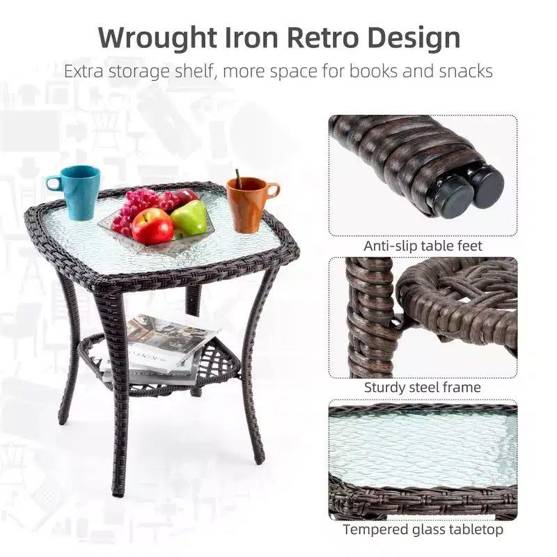 Outdoor Swivel Wicker Glider Patio Chairs w/Table Set, 3 Pieces Outdoor Bistro Set w/Thick Cushions and Coffee Table for Porch, Balcony, Deck