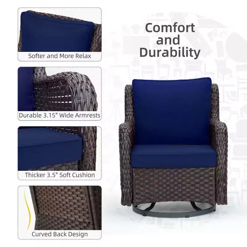 Outdoor Swivel Wicker Glider Patio Chairs w/Table Set, 3 Pieces Outdoor Bistro Set w/Thick Cushions and Coffee Table for Porch, Balcony, Deck