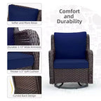 Outdoor Swivel Wicker Glider Patio Chairs w/Table Set, 3 Pieces Outdoor Bistro Set w/Thick Cushions and Coffee Table for Porch, Balcony, Deck