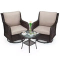 Outdoor Swivel Wicker Glider Patio Chairs w/Table Set, 3 Pieces Outdoor Bistro Set w/Thick Cushions and Coffee Table for Porch, Balcony, Deck