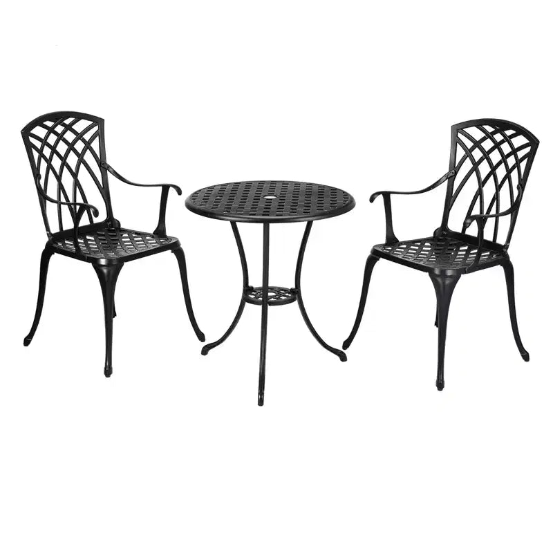 COZONY 3Piece Patio Bistro Set, Cast Aluminum Table & Chairs with Umbrella Hole, RustResistant for Garden Balcony Backyard