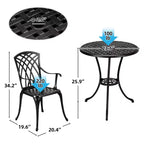 COZONY 3Piece Patio Bistro Set, Cast Aluminum Table & Chairs with Umbrella Hole, RustResistant for Garden Balcony Backyard