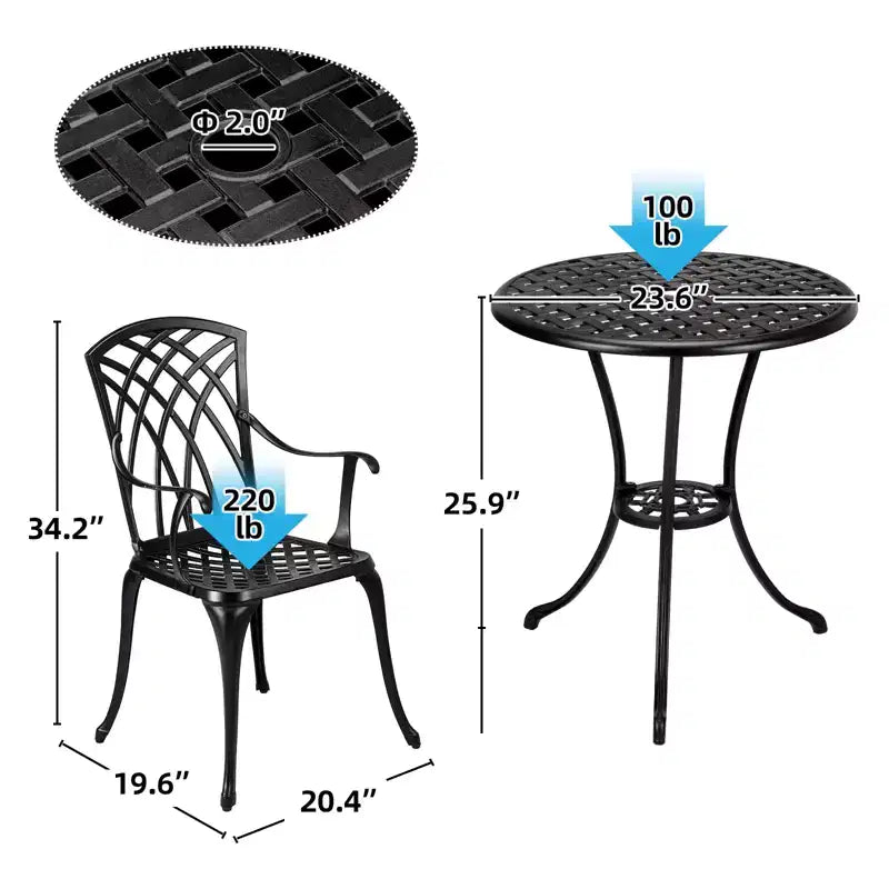 COZONY 3Piece Patio Bistro Set, Cast Aluminum Table & Chairs with Umbrella Hole, RustResistant for Garden Balcony Backyard