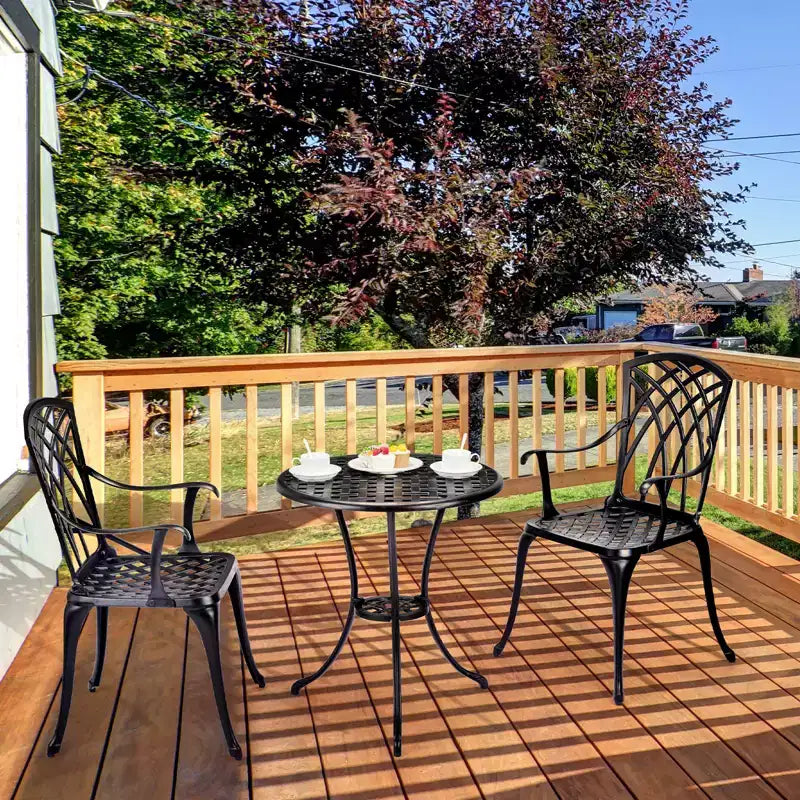 COZONY 3Piece Patio Bistro Set, Cast Aluminum Table & Chairs with Umbrella Hole, RustResistant for Garden Balcony Backyard