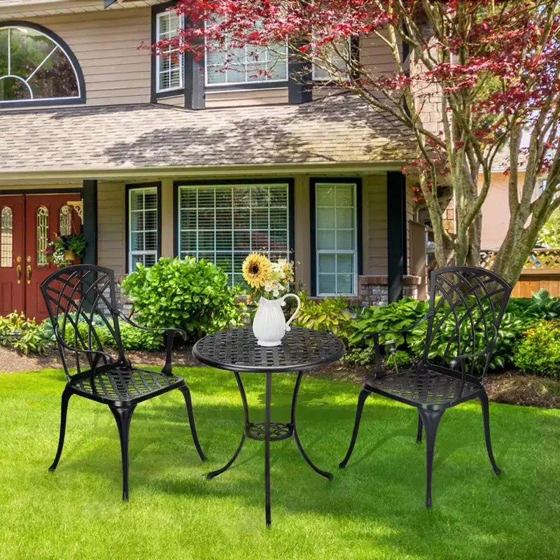 COZONY 3Piece Patio Bistro Set, Cast Aluminum Table & Chairs with Umbrella Hole, RustResistant for Garden Balcony Backyard