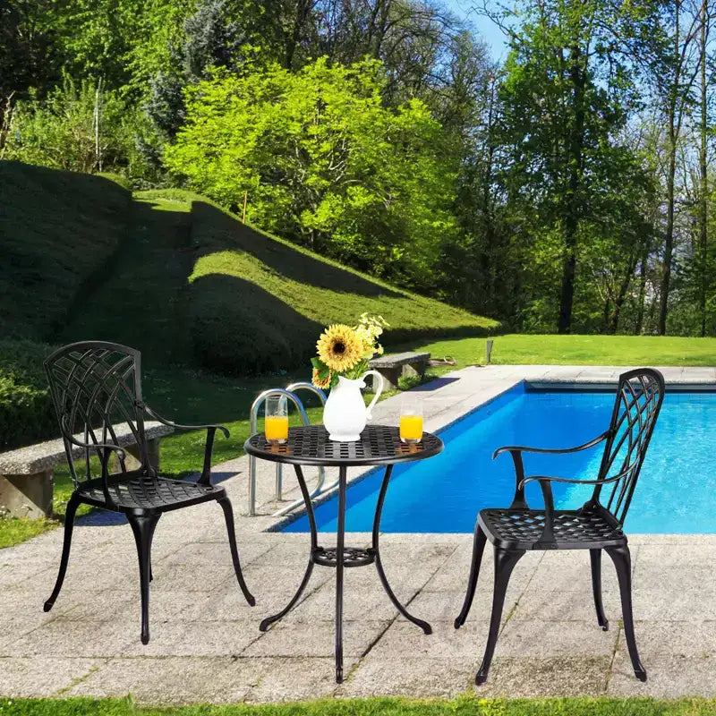 COZONY 3Piece Patio Bistro Set, Cast Aluminum Table & Chairs with Umbrella Hole, RustResistant for Garden Balcony Backyard
