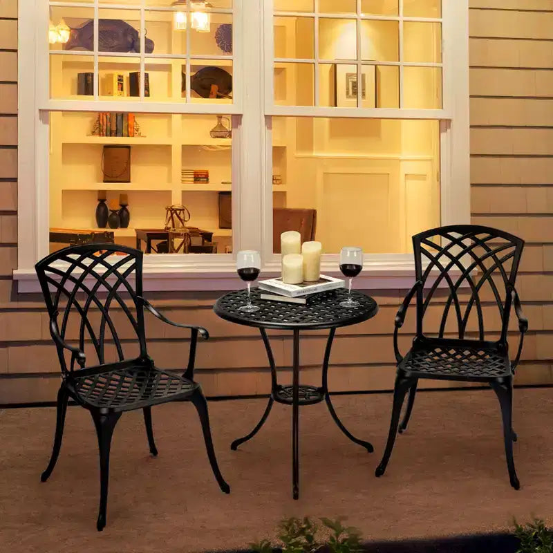 COZONY 3Piece Patio Bistro Set, Cast Aluminum Table & Chairs with Umbrella Hole, RustResistant for Garden Balcony Backyard
