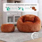 Bean Bag Chairs, Comfy Round Chair for Adults with Ottoman, Leisure Single Sofa Reading Chair with Pillow for Living Room, Bedroom, Apartment