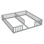 Double Twin Floor Bed with Guardrail, Wood Platform Bed with Fence for 2 Kids
