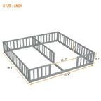 Double Twin Floor Bed with Guardrail, Wood Platform Bed with Fence for 2 Kids