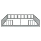Double Twin Floor Bed with Guardrail, Wood Platform Bed with Fence for 2 Kids