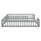 Double Twin Floor Bed with Guardrail, Wood Platform Bed with Fence for 2 Kids