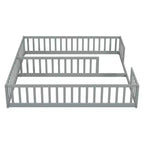Double Twin Floor Bed with Guardrail, Wood Platform Bed with Fence for 2 Kids