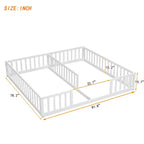 Double Twin Floor Bed with Guardrail, Wood Platform Bed with Fence for 2 Kids