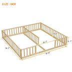 Double Twin Floor Bed with Guardrail, Wood Platform Bed with Fence for 2 Kids